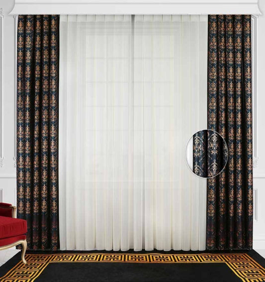 Baskılı Dikey Tül Perde Damask